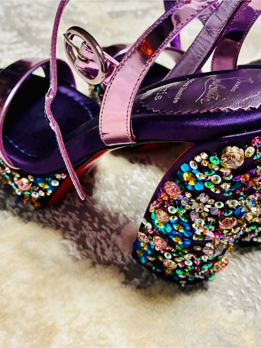 Christian Louboutin Iridescent Purple Jeweled Platform Sandals - Picture 5 of 7
